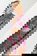 long sleeves floral tweed cropped jacket with skirt 46305