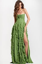 Strapless Green Gown With Ruffles