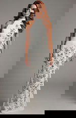 Column gown with smooth back and subtle beaded side detail