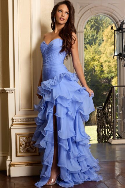 ruffled strapless prom dress 46406