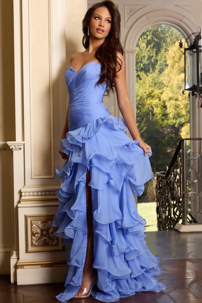 ruffled strapless prom dress 46406