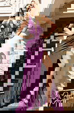 purple plunging neckline dress 46489