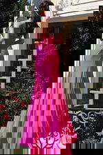 back of pink a line prom dress 46489