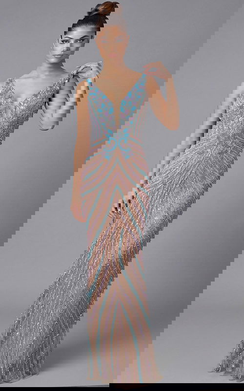 embellished v neckline fitted dress 46515