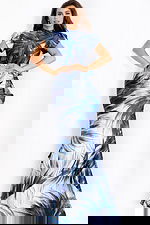 Elegant formal gown with high neckline and leaf pattern