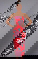 strapless red multi floral sheath dress 46564