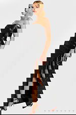 side view of floral black dress with high side slit 46579