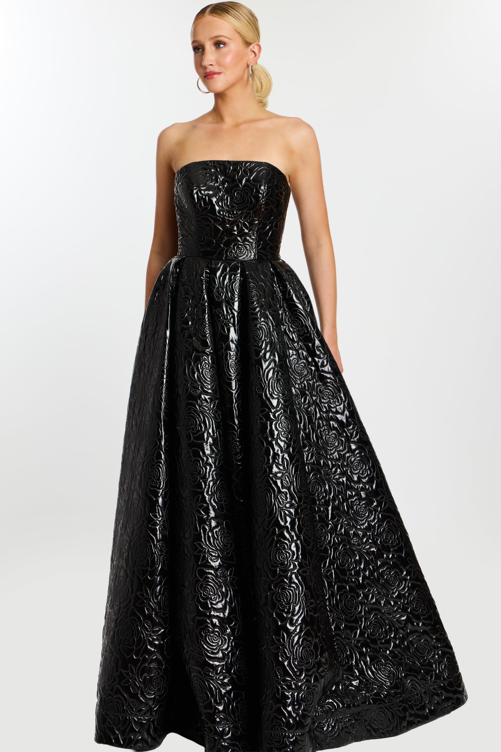 46580_BLACK_2 full view of strapless ball gown 46580