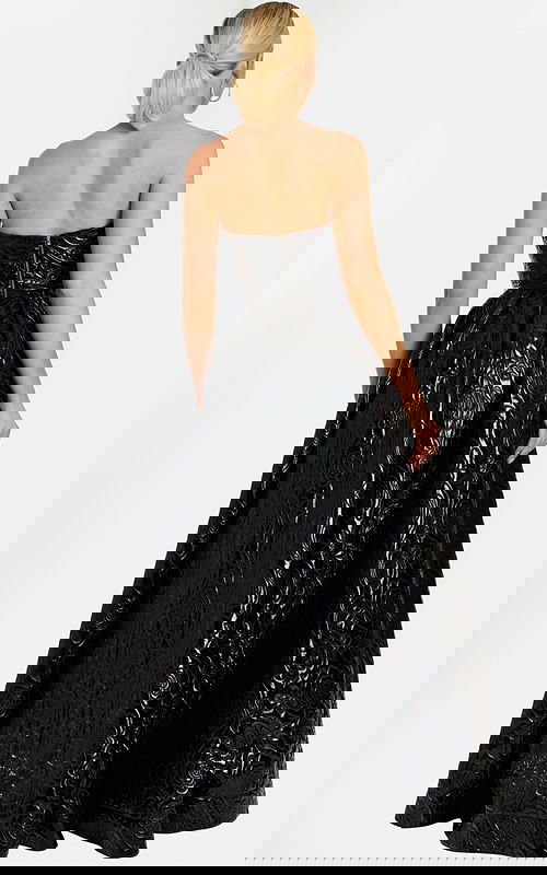 back videw of black leather ball gown 46580