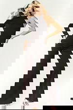 One shoulder black jumpsuit with long sleeve and open cutout