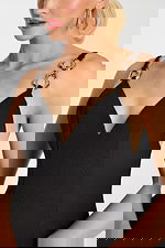 fitted black v neckline dress 46589