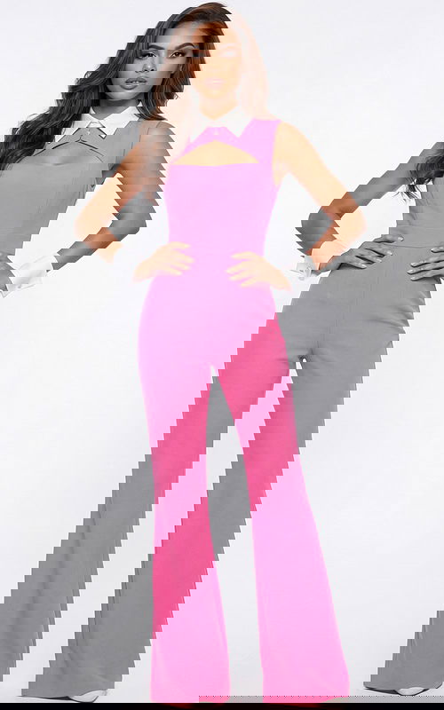 Sleeveless tailored jumpsuit with collar and front cutout detail