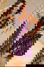 metallic v neckline tiered skirt dress 46598