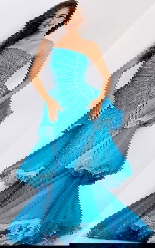 strapless ruched bodice blue dress 46614