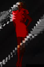 Elegant fitted dress featuring sculptural ruffle details and sleek silhouette