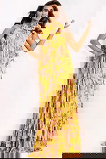 Flowy Yellow Gown With Sequin Flowers