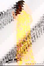 Yellow Floral Halter Dress With Ruffles