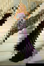 velvet straight line purple dress with bow detail 46642