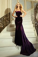 velvet straight line purple dress with bow detail 46642