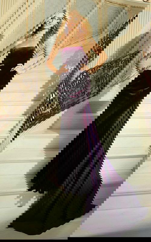 velvet straight line purple dress with bow detail 46642