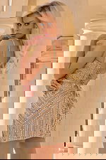 fitted beaded lace up back dress 46646