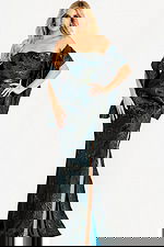 strapless fitted green high slit dress 46672