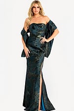 strapless fitted green high slit dress 46672