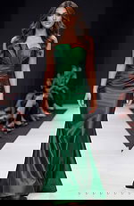 green fitted strapless prom dress 46673