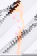 Sequin evening dress with 3D flowers and side slit