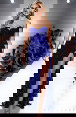 royal blue high slit embellished dress 46714