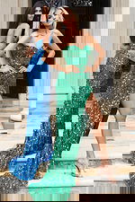 Strapless sequin gown with high slit