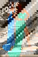 Strapless sequin gown with high slit