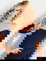 off the shoulder navy fitted dress 46721