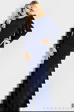 Long sleeve formal gown with asymmetrical draped shoulder accent