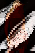 Fitted satin dress with sweetheart neckline and dramatic floral design