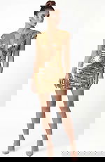 fitted sequin mini dress with deep V neckline and sleek silhouette