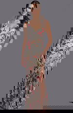 sequin multi color print high slit dress