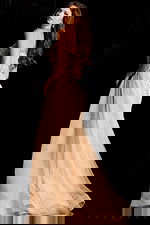 Strapless beaded gown with pearl and crystal embellishments and sheer overlay