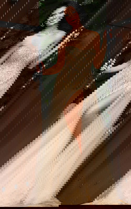 strapless embellished high slit dress 46879