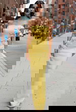 Long strapless dress with sculpted rosettes 46884