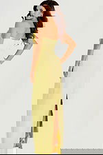 strapless fitted yellow dress with back slit 46884