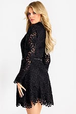 Elegant embroidered short dress featuring intricate cutout patterns