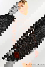 hig neck lace black dress with nude underlay 46900