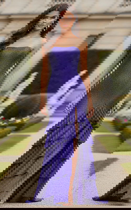 strapless high slit dress with tiered skirt 46909