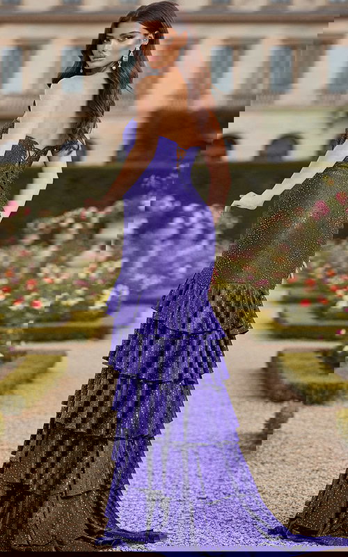 purple layered dress with lace up back 46909