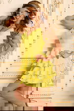 yellow tiered fit and flare short dress 46910