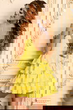 V back yellow tiered dress 46910