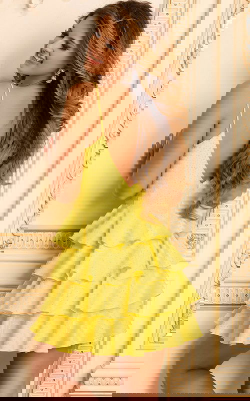 V back yellow tiered dress 46910