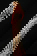 Back view of shimmering strapless gown with detailed beadwork