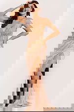 Strapless Beaded Corset Gown with High Slit 46978